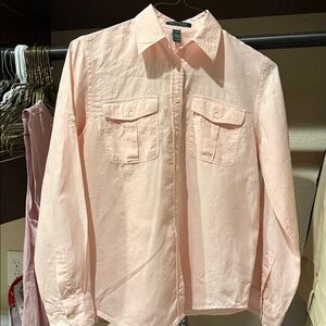 Lauren Ralph Lauren Light Pink Button-Down Linen Shirt